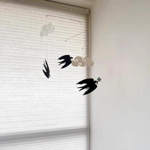 国风覆古祥云燕子动态平衡空中挂饰吊饰diy手工无声风铃室内软装