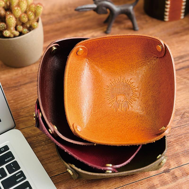MOZE出品 真皮收纳盘头层牛皮桌面置物盘进门玄关钥匙手表收纳盘