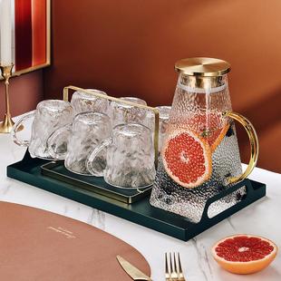 带把手喝水杯子茶杯 客厅冰川玻璃水杯家用高级感家庭待客杯具套装