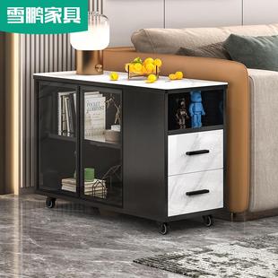 轻奢客厅沙发岩板边柜角几简约可移动茶台侧边储物柜小茶几6J13