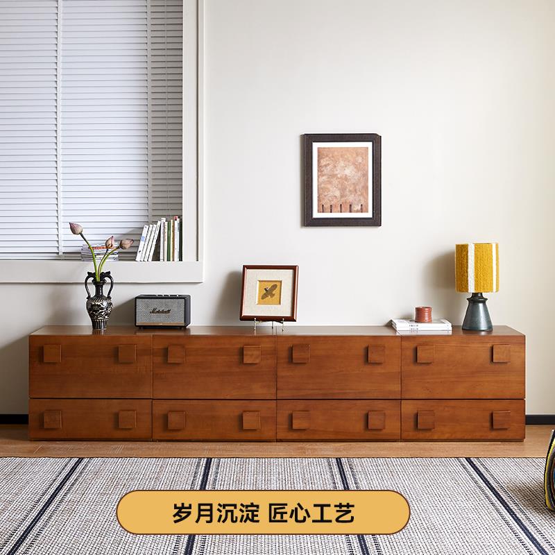 中古风电视柜高端黄杨木客厅家用组合复古风实木储物落地卡门柜