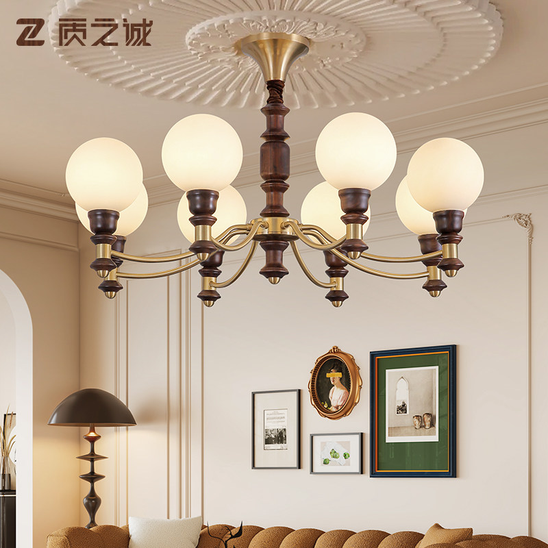 法式中古风客厅吊灯2025新款高端大气高级感主灯全铜卧室中山灯具,家装灯饰光源,客厅吊灯,淘宝优惠券,粉丝福利购,淘宝优惠卷