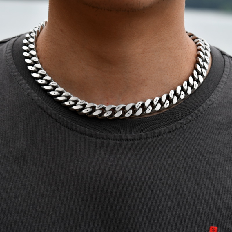 双面拉丝古巴项链男嘻哈女短同款磨砂刻字 cuban link 锁骨链