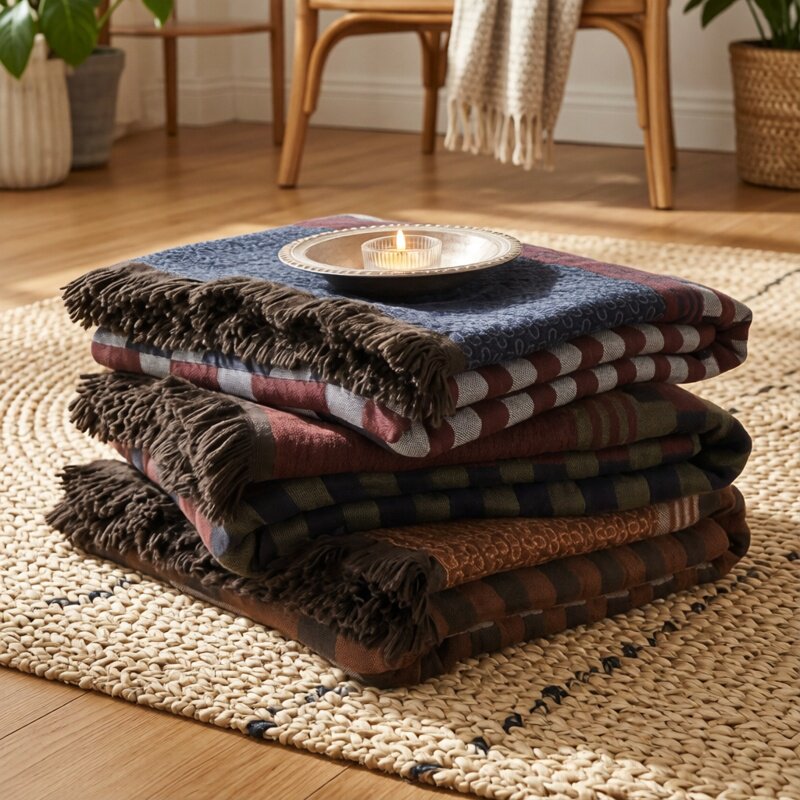 复古风空调房午睡保暖沙发毯子流苏多功能色织全棉纱布盖毯纯棉