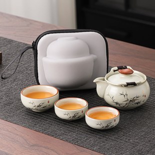 旅行泡茶壶露营防烫家用茶具泡茶器 汝窑手抓壶陶瓷功夫茶具便携式