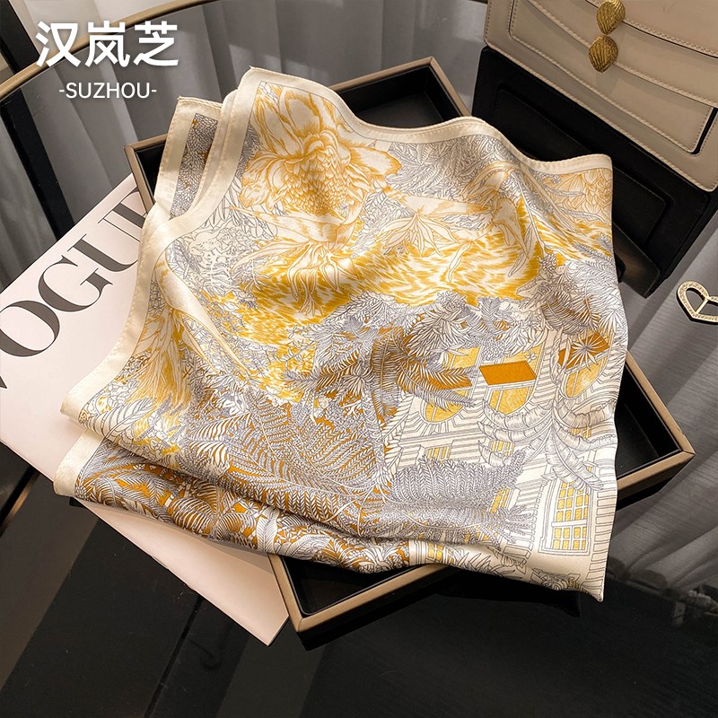 汉岚芝真丝方巾女春季新款100%桑蚕丝女士丝巾妈妈生日礼物围巾