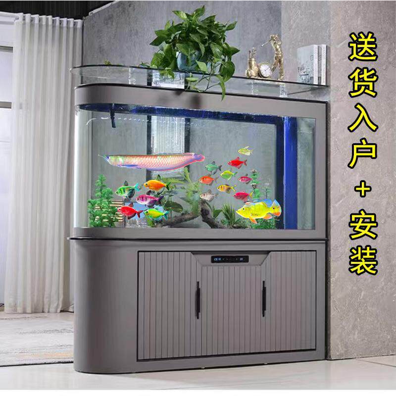 屏风鱼缸新款子弹头底滤隔断客厅家用水族箱免换水生态现代轻奢风