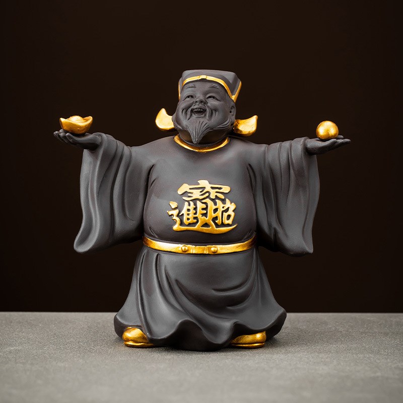 紫砂财神爷茶宠摆件精品招财可养茶桌茶道茶玩配件茶盘装饰品摆设