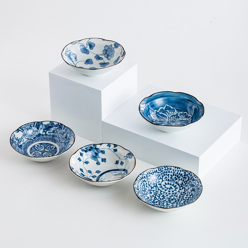 bloom日本进口美浓烧复古手工陶瓷盘 小钵五件套装家用餐具日式碟