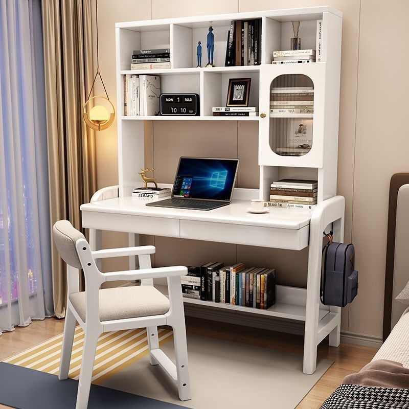 实木书桌书架书柜组家用电脑办公桌学生写字桌与儿童学习桌