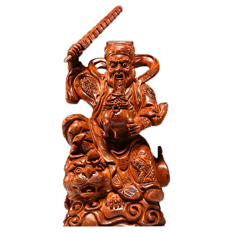 花梨木雕赵公明骑虎神像摆件实木财神家居客厅玄关办公装饰工艺品