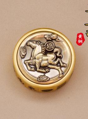 新款纯黄铜马上胡转转麻将双面转随身携带把玩解压手把件马上赚钱