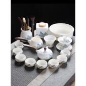 9V7T千里江山羊脂玉白瓷茶具套装 家用功夫茶杯客厅泡茶壶陶瓷盖碗