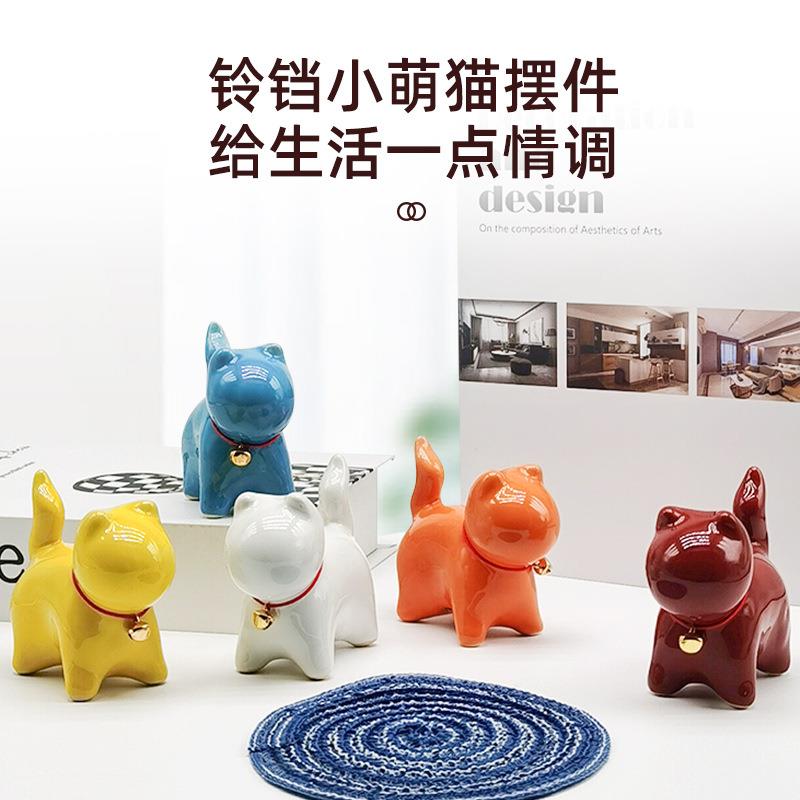 网红陶瓷铃铛小猫咪茶玩摆件轻奢桌面装饰可爱茶宠猫工艺品摆件