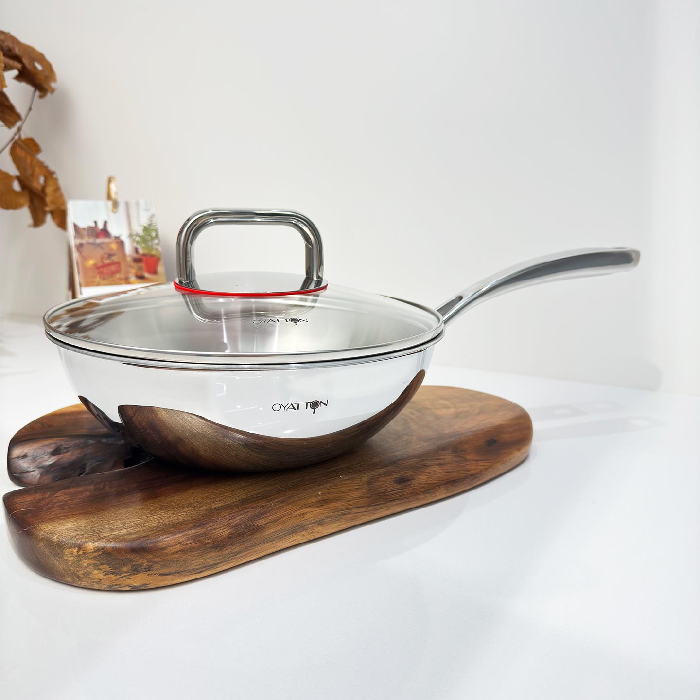 18/10不锈钢炒锅加厚平底炒菜锅无涂层家用燃气电磁炉通用24cm