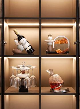 时来运转红酒架酒柜摆件餐边电视柜流沙画家居客厅酒托杯架装饰品