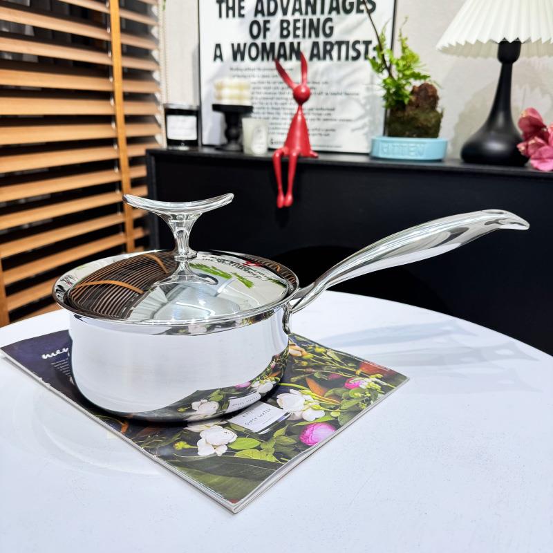 LUCUKU18/10不锈钢奶锅汤锅宝宝辅食煮粥锅五层复合钢16cm