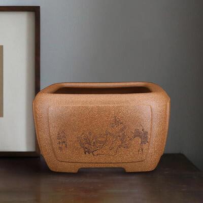 李记高端精品名家许成安大号原矿段泥四方奎面刻绘窝口呙口紫砂盆