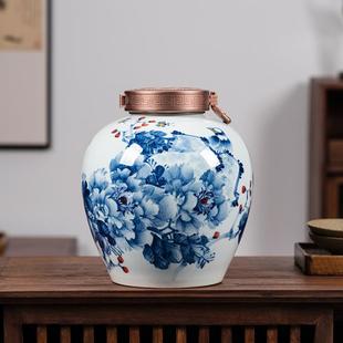 高级青花存酒缸空瓶泡白酒罐 景德镇陶瓷酒坛子家用密封20斤50斤装