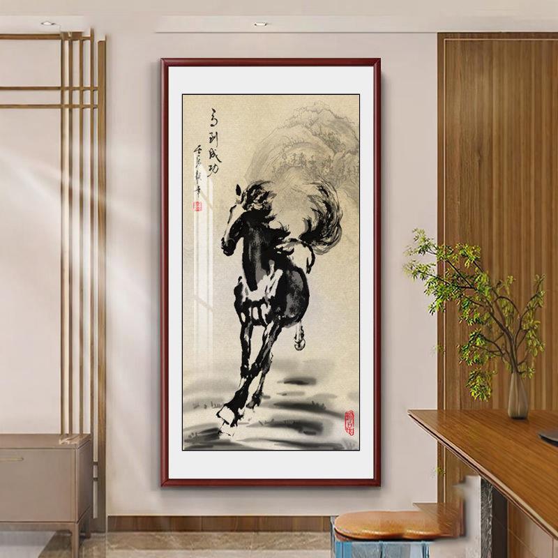 徐悲鸿马画像挂画八骏图装饰画马到成功办公室奔马玄关客厅装饰