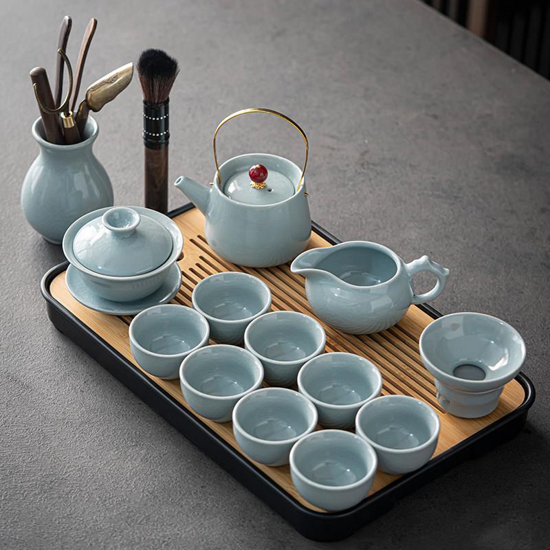唐丰汝窑功夫茶具套组轻奢高档陶瓷泡茶壶喝茶杯茶盘一套新款家用图片
