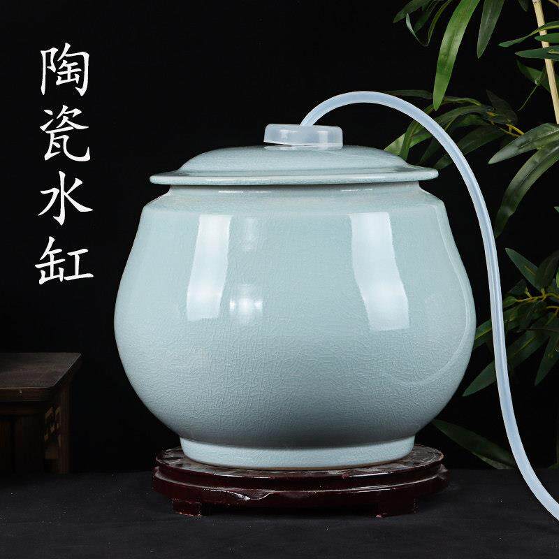 景德镇陶瓷水缸15斤30斤装家用纯净水桶泡茶抽水储水罐冷水热水桶