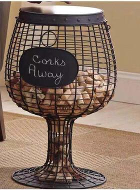 欧式创意金属铁艺高脚红酒杯摆件酒桶摆饰红酒塞收藏架边几咖啡桌