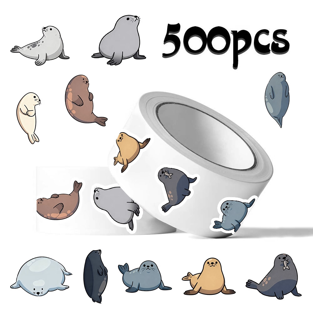 2000贴海洋动物可爱小海豹卷卷贴纸卡通彩绘素材手机装饰封口贴画,文具电教/文化用品/商务用品,贴纸/立体贴纸,淘宝优惠券,粉丝福利购,淘宝优惠卷