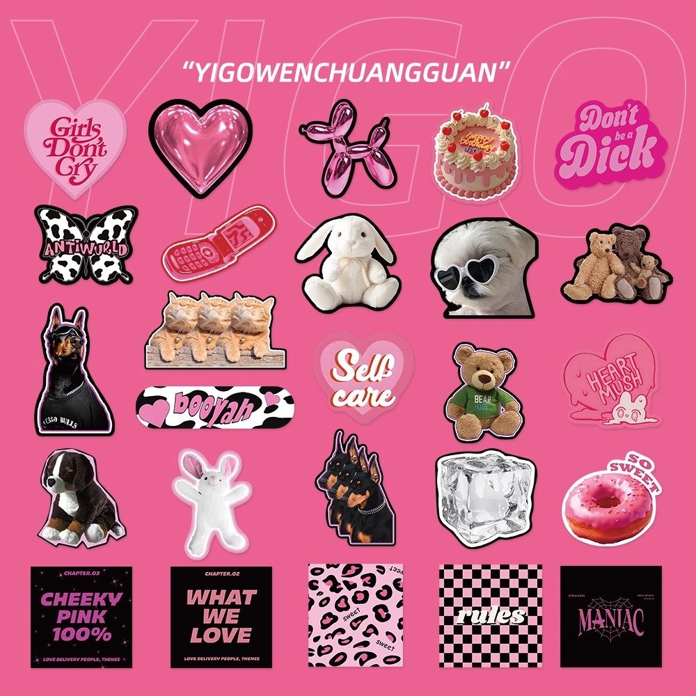 150张欧美粉墨英文贴纸黑紫英文手机壳手账笔记本电脑行李箱贴画