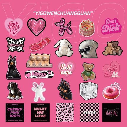 150张欧美粉墨英文贴纸黑紫英文手机壳手账笔记本电脑行李箱贴画