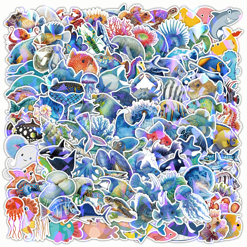 550张海洋生物贴纸水母珊瑚鱼类卡通可爱图案手机平板防水装饰