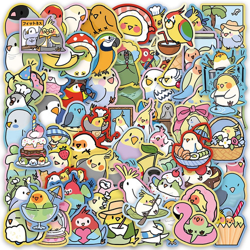 70张卡通小鸟鹦鹉贴纸可爱趣味创意彩色动物周边素材装饰防水贴画 - 封面