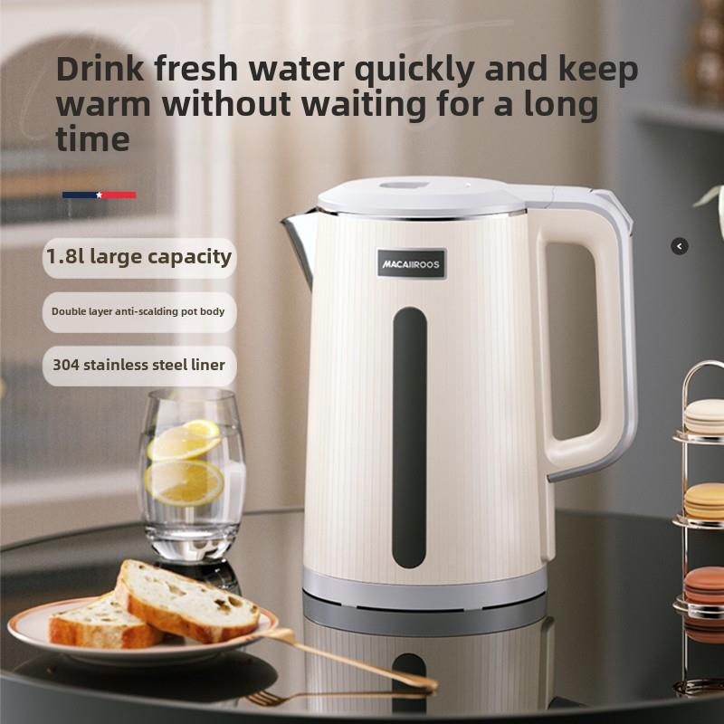 美国迈卡罗电热水壶304不锈钢双层防烫1.8L大容量烧水壶暖开水壶