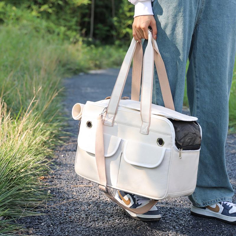 跨境斜挎猫包外出便携宠物包户外透气帆布手提包可折叠狗狗包外出