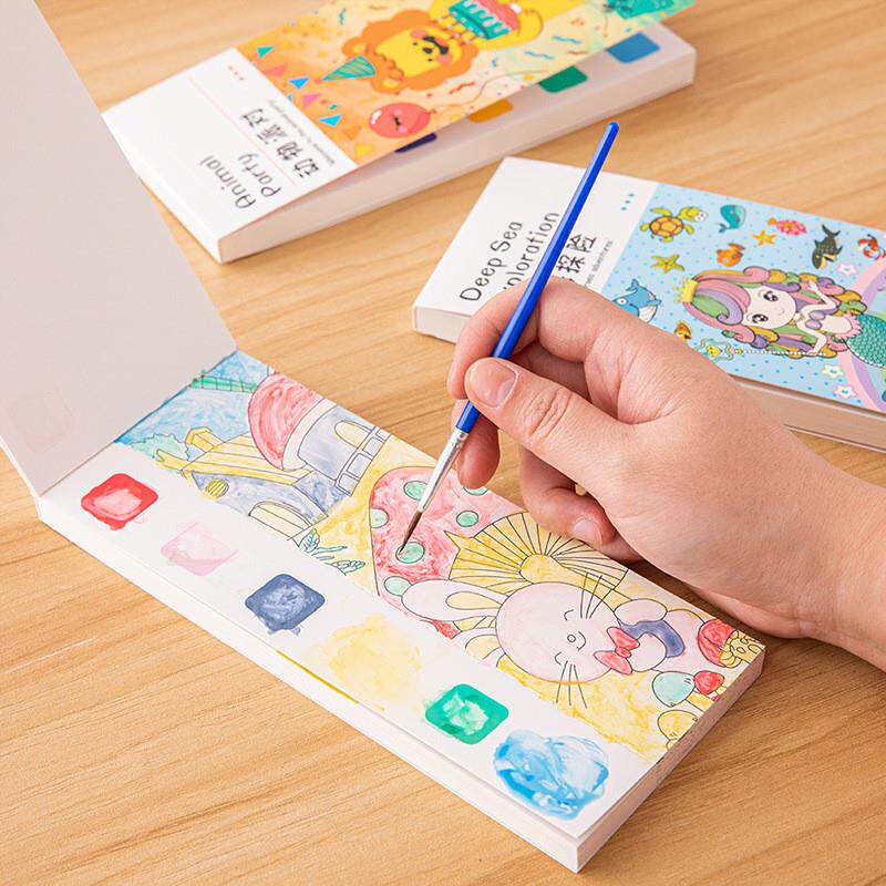 儿童水彩涂色画画本幼儿园宝宝填色绘画便携图画本diy涂鸦绘本