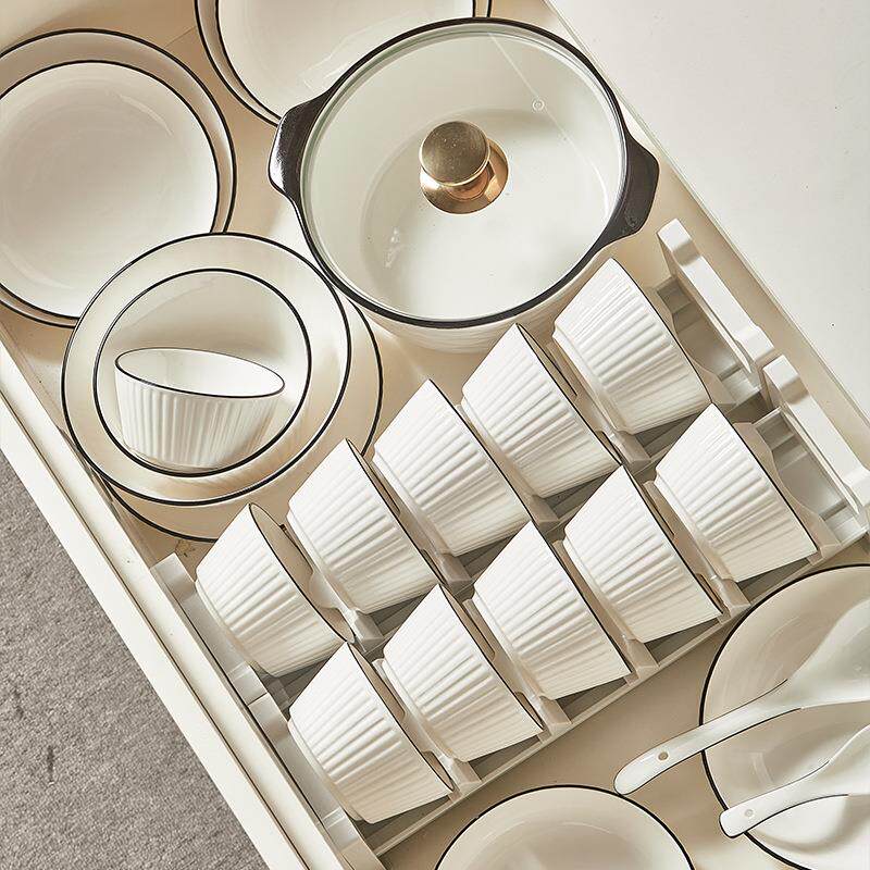 竖纹防滑简约轻奢家用陶瓷餐具套装碗盘碟面汤碗鱼盘自由组合礼品