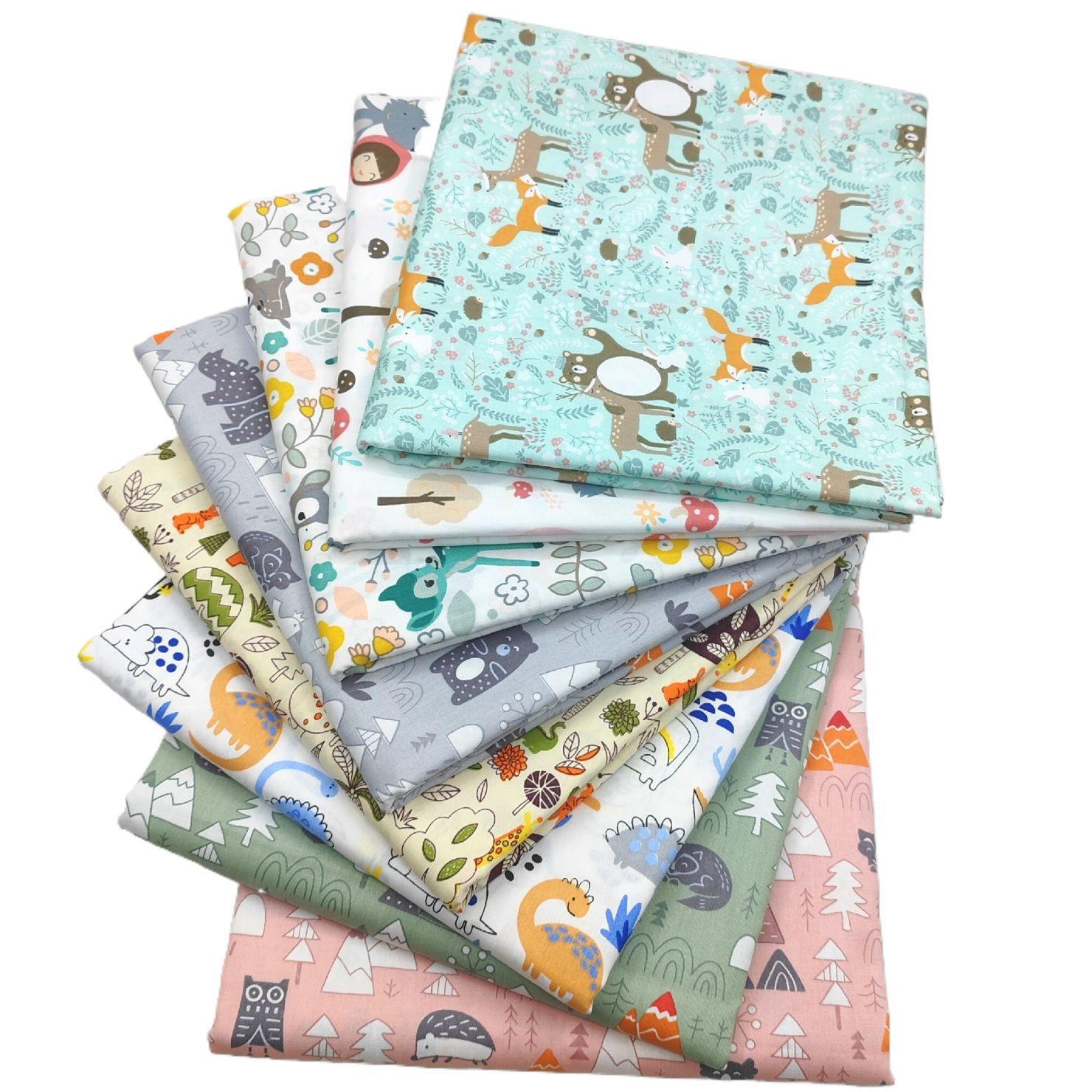 跨境 新款卡通斜纹印花布料 DIY手工拼布布组 8片套全棉印花面料