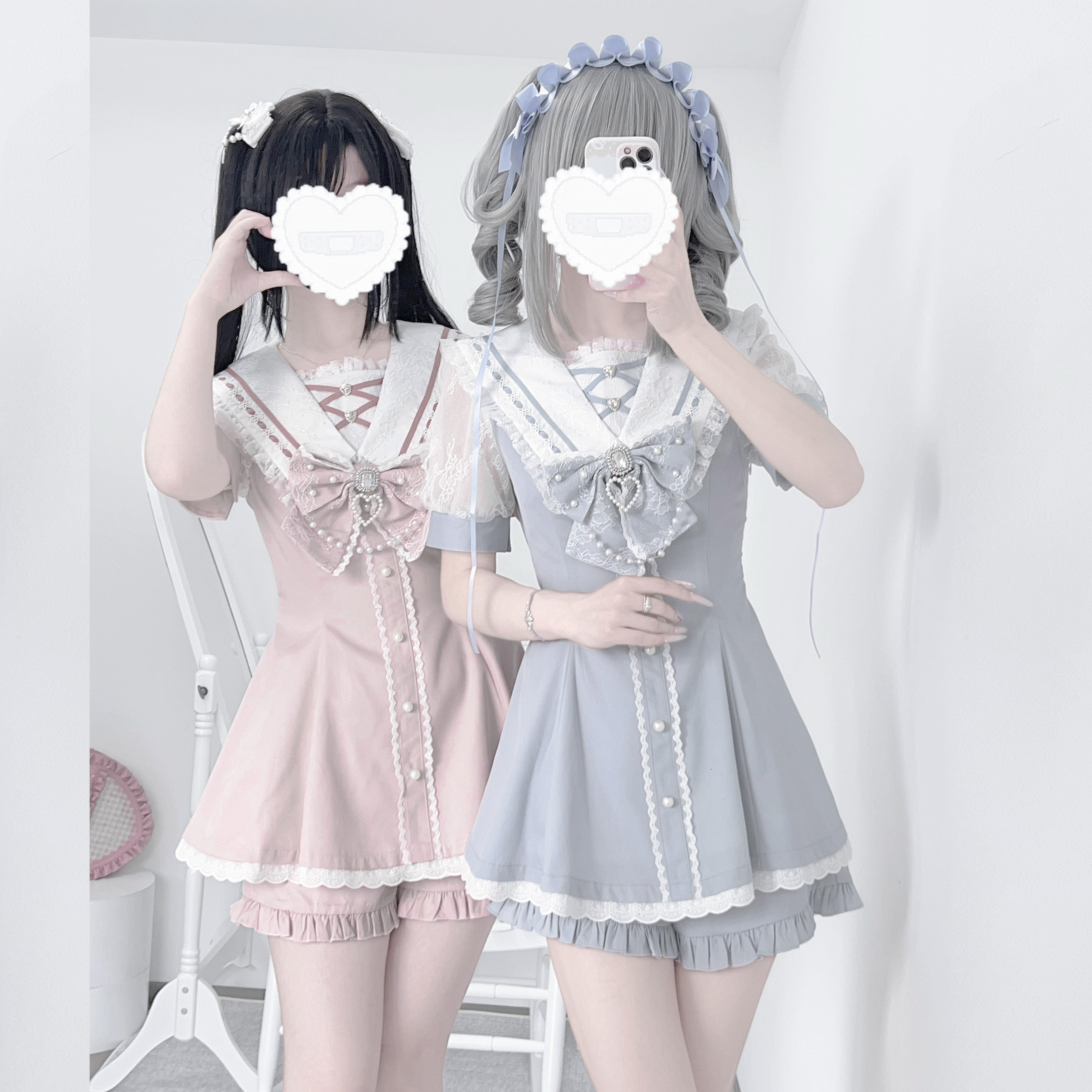 日单蕾系日系Lizlisa风格蕾服甜美可爱蕾丝蝴蝶结量产型高腰裙套