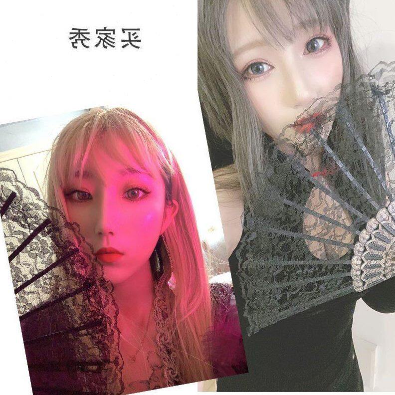 网红网红同款蕾丝旗袍扇暗古风折扇扇折叠扇扇子女士黑中国风拍照