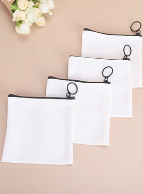 方形零钱包迷你帆布包拉链收纳袋耳机口红布袋白色钥匙卡包印刷