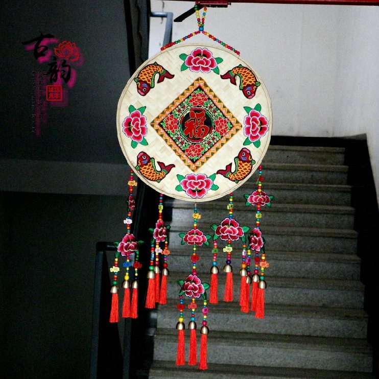 餐厅墙面装饰烧烤民族风竹编件铺品画酒吧饭店铃创意复古风壁挂图片