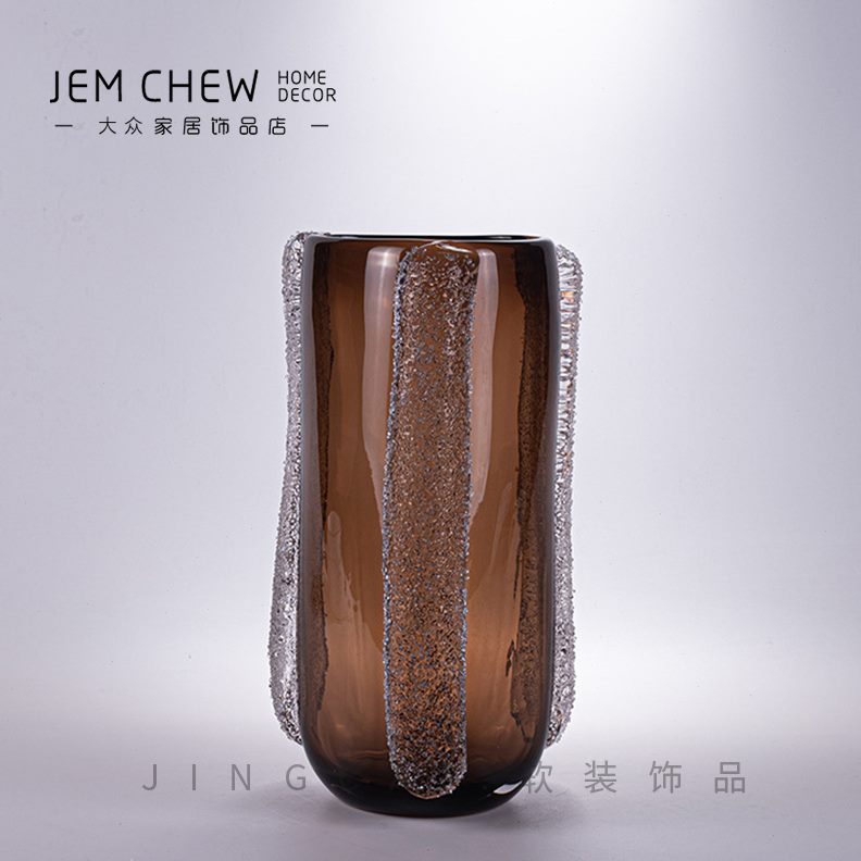 中磨砂玻璃花瓶创意玻璃花瓶现代样板房新款古风售楼极简咖色轻奢