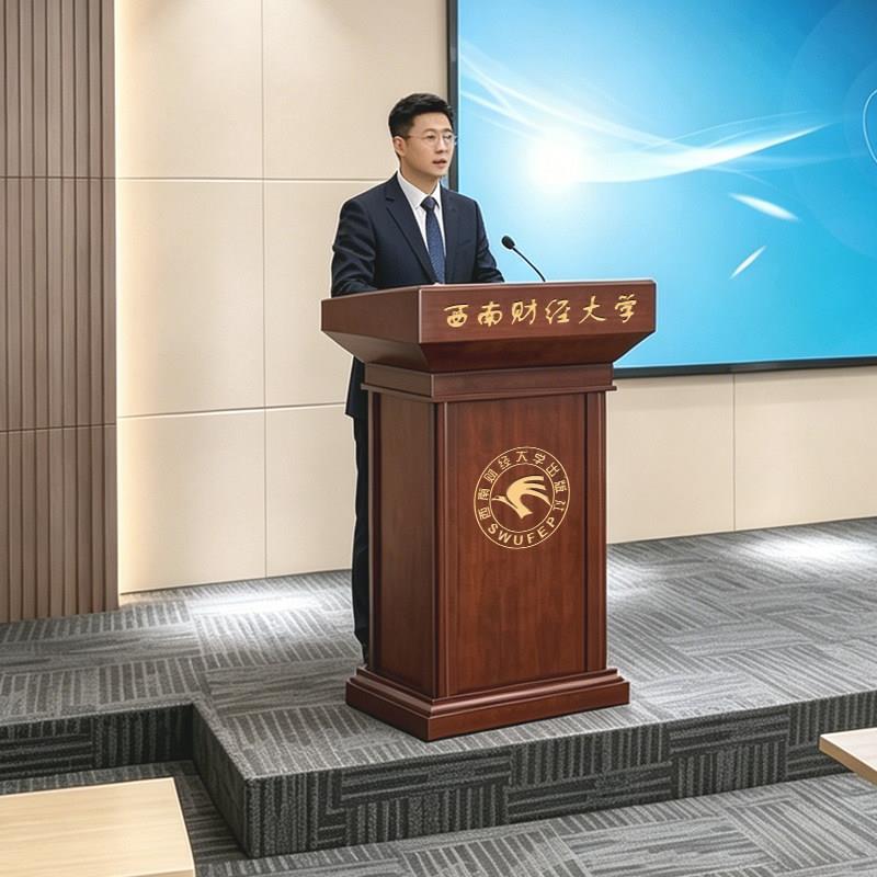 大型会议室实木遥控升降演讲台发言台大尺寸80可移动导购台接待台