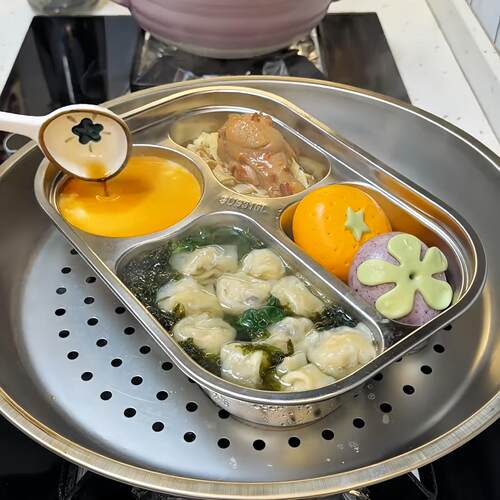 316不锈钢餐盘四格分隔盘食堂蒸盘食品级蒸盘蒸菜分格盘子便当盒