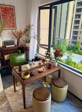宋式美学岩板实木茶桌茶台一体桌新中式茶桌阳台茶桌小型2026新款