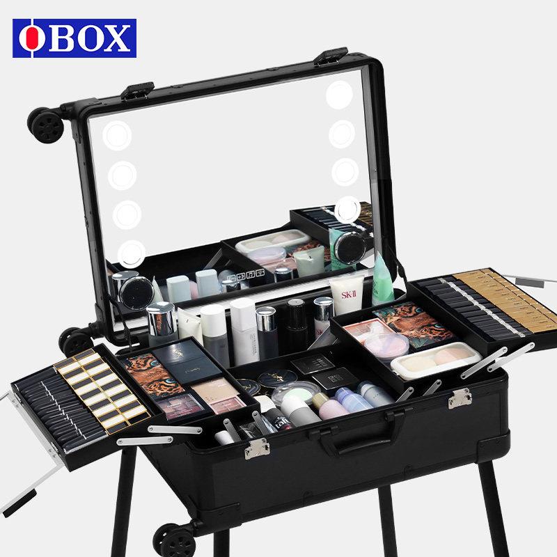 OBOX化妆箱专业跟妆师复合板带灯镜子跟妆箱化妆师专用拉杆工具箱