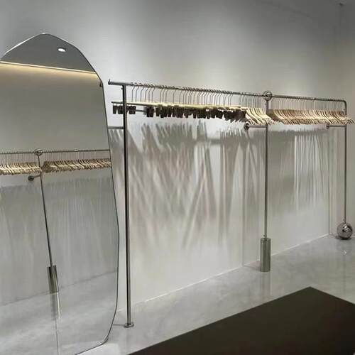童装店不锈钢拉丝展示架服装店男女装挂衣架上墙壁挂架轻奢挂衣杆