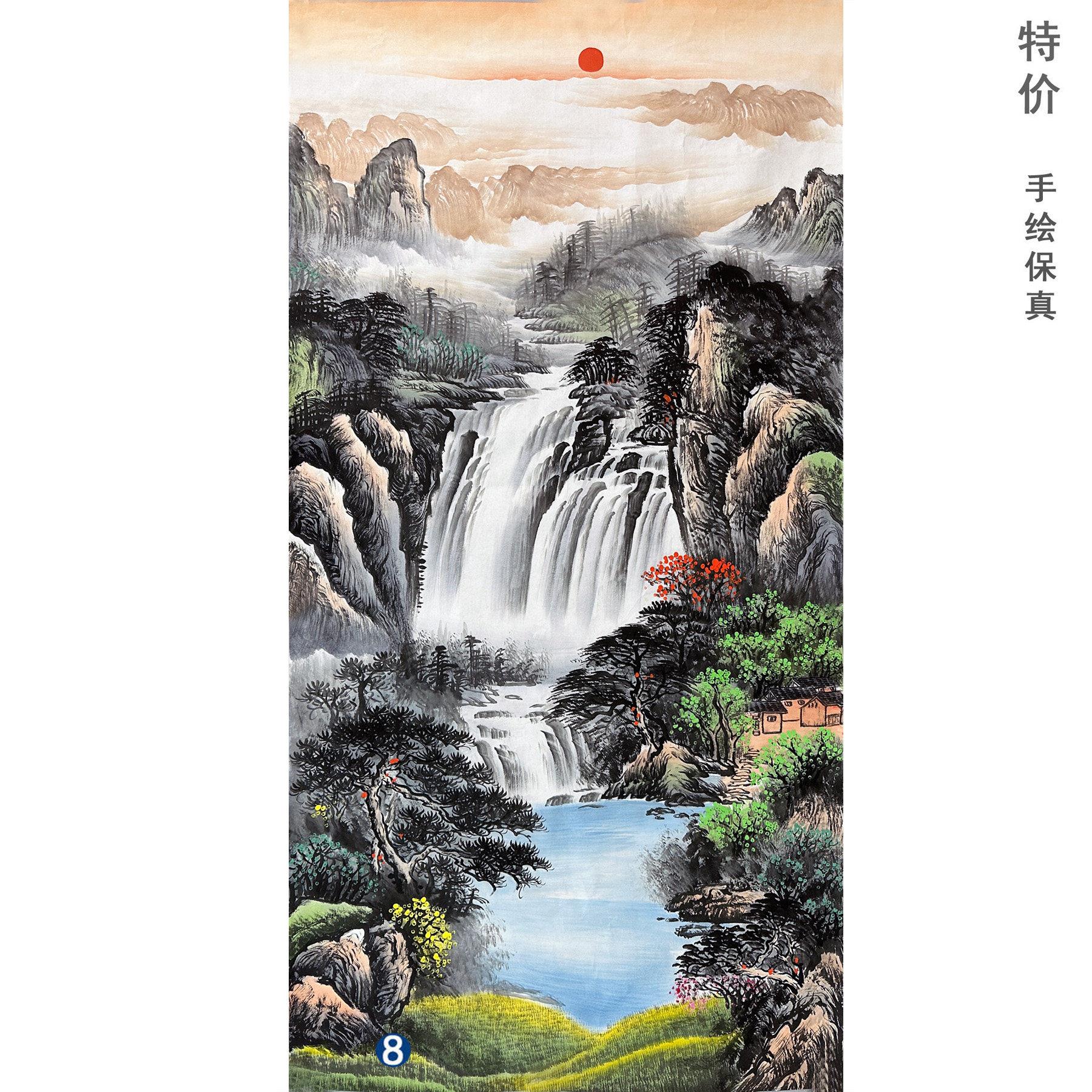 订做玄关山水画 画旭日东升 客厅字画 画书画 画 手绘定制画 画心