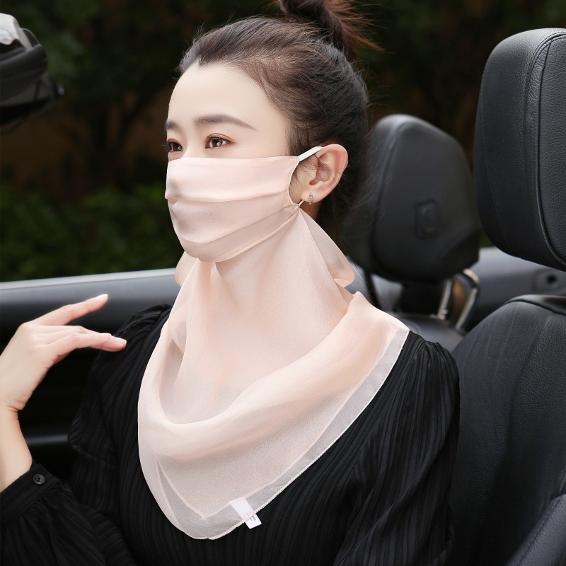 100桑蚕丝口罩面纱防晒面罩围巾一体骑车双层薄款透气新款护颈夏