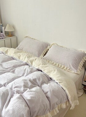 紫色加厚保暖牛奶绒床上四件套冬B季珊瑚绒床单被套毛绒学生床品4